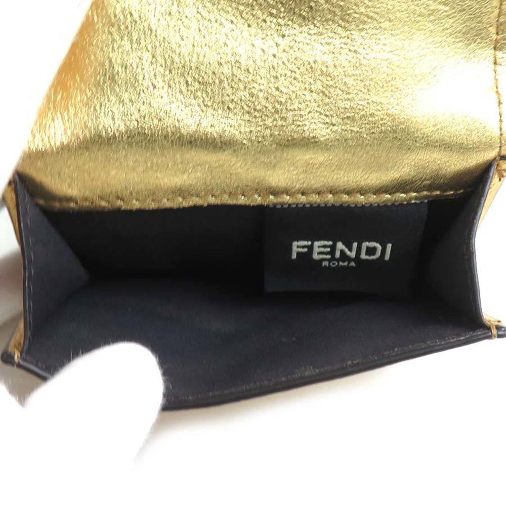 FENDI Tri-fold Wallet Leather Gold Men's Women's 8M0395-AAF2 h30934g - Picture 4 of 5